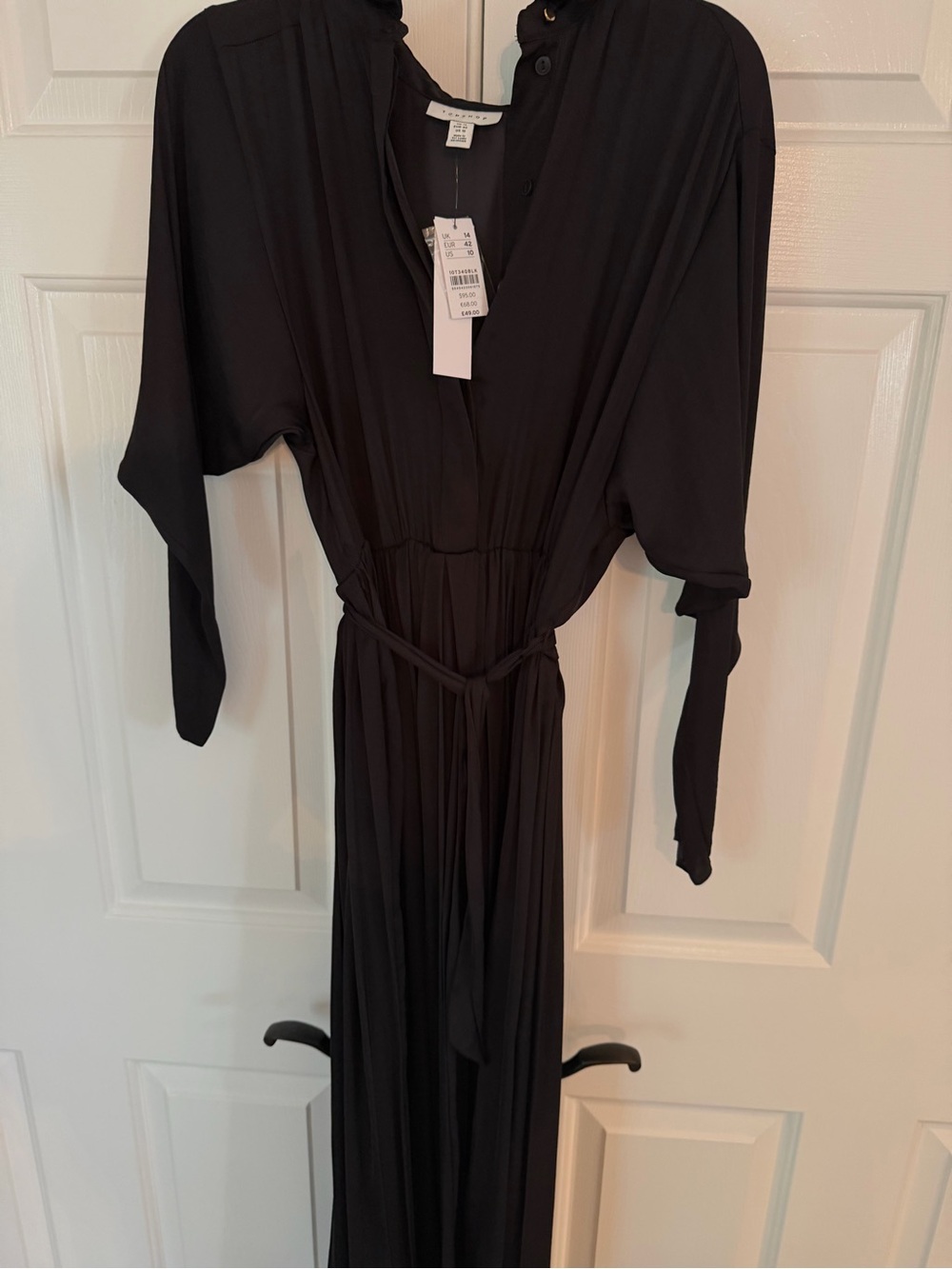Topshop Black Midi Dress with Tie Waist